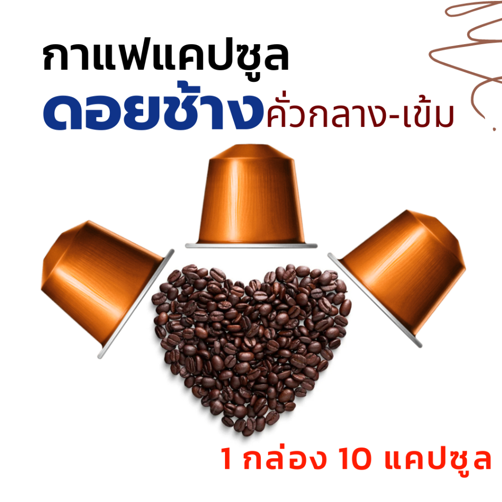 กาแฟแคปซูล ดอยช้าง(Doi Chang) คั่วกลาง-เข้ม (1 กล่อง 10 แคปซูล) เกรดAA สำหรับเครื่องแบบ Nespresso
