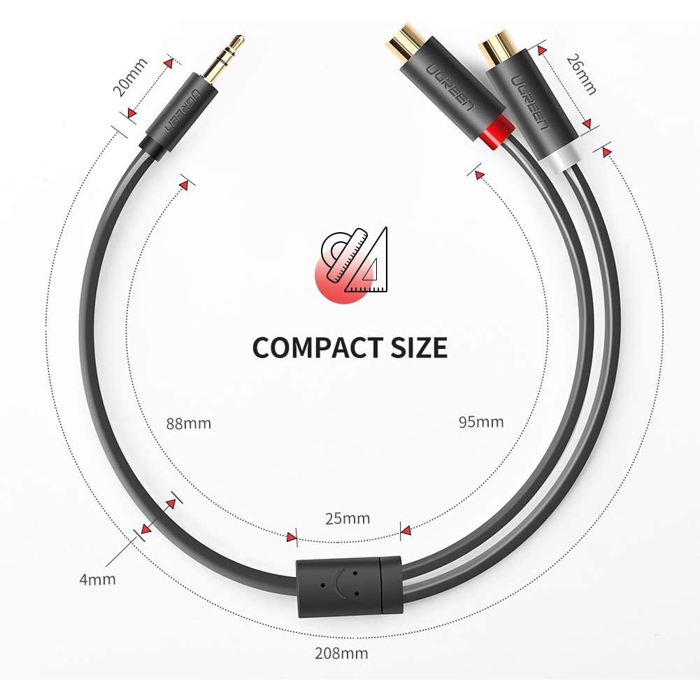UGREEN สายสัญญาณเสียง RCA ขนาด 3.5 มม ยาว 25cm (Gray) รุ่น 10547