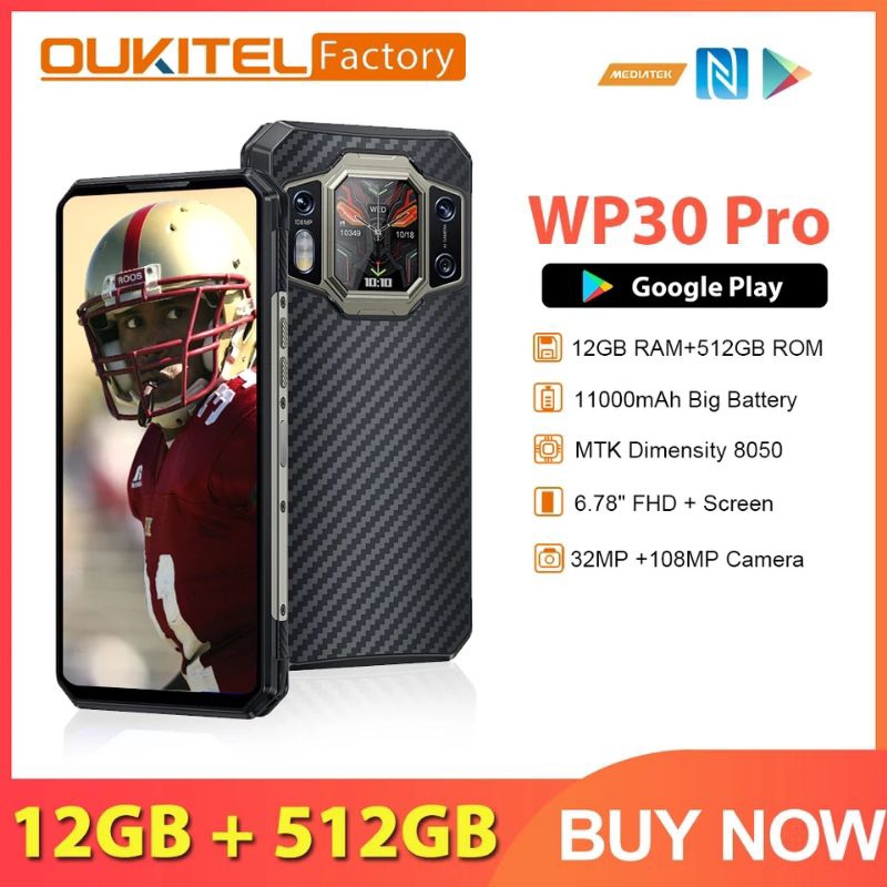 OKITEL WP30 Pro 5G(มีสินค้ามือสอง) แรม 24 รอม 512 GB MTK  แบตเตอรี่ 11000 MAh หน้าจอ 6.78 นิ้ว กล้อง