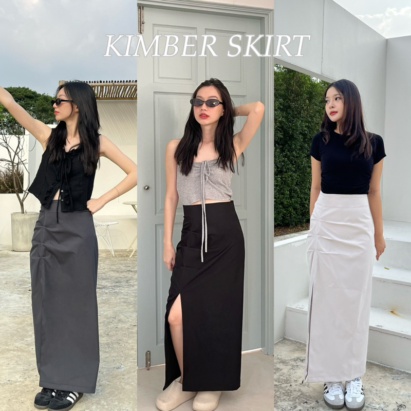 KIMBER SKIRT - กระโปรงยาวทรงตรงจับจีบบน ผ่าข้าง (nita.bkk)