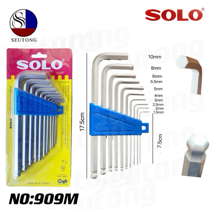 SOLO ชุดประแจหกเหลี่ยม หัวบอล รุ่น 909M 10 ตัวต่อชุด ของแท้ 100%