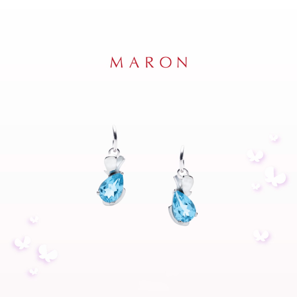 MARON - Happy Dream Pear Charm with Swiss Blue Topaz ชุบ White Gold ชาร์มพลอยโทแพซสีฟ้า นิยามความสุข