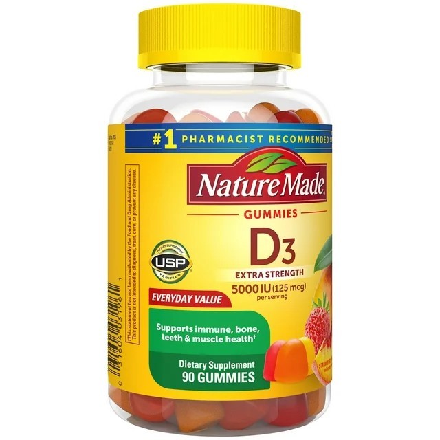 กัมมี่วิตามินดี 3 (5000iu) เสริมภูมิคุ้มกัน Nature Made Extra Strength Vitamin D3 5000 IU 125 mcg 90 Count