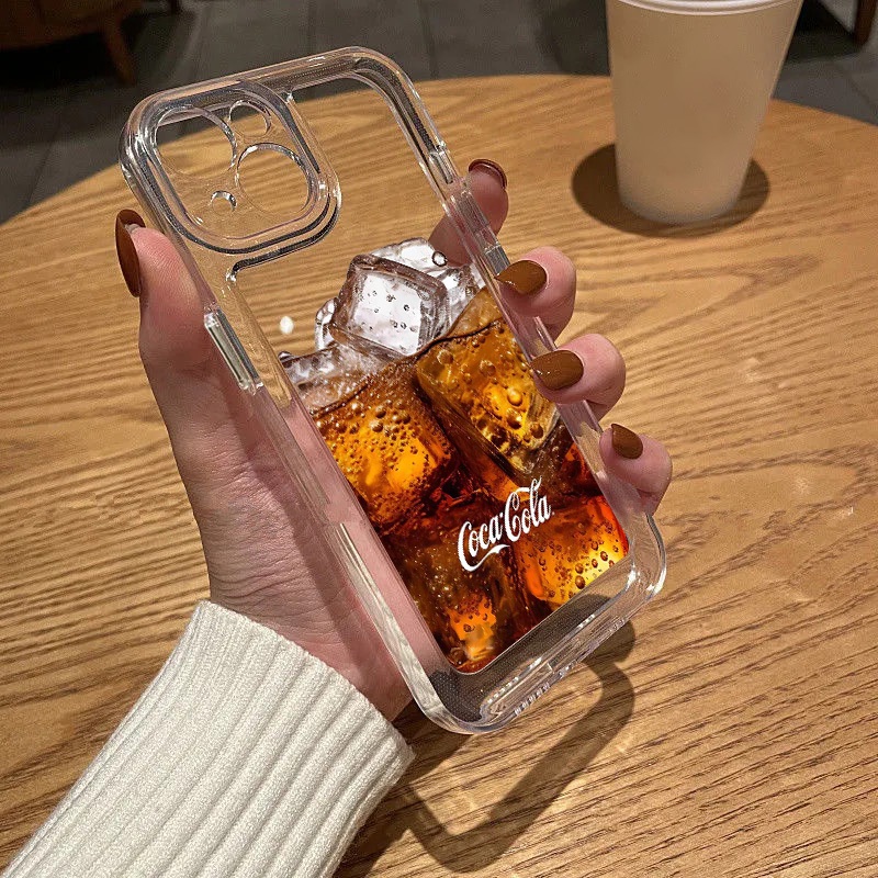 มีสินค้า ดูเดิลโค้กน้ำแข็ง เคสโทรศัพท์มือถือแบบใสกันกระแทก For iPhone 11 14 15 12 13 Pro Max 6 7 8 Plus X XS Max XR SE