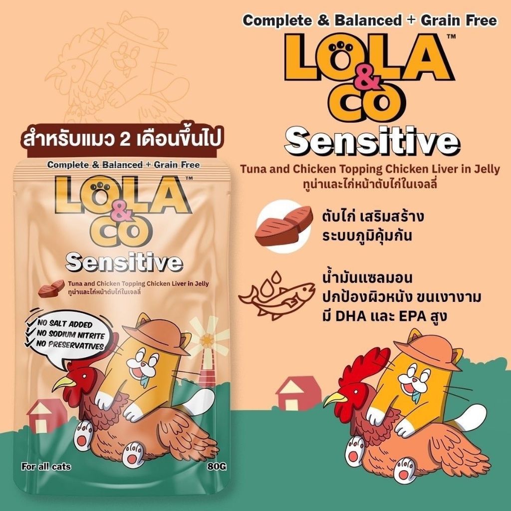 อาหารเปียกแมว Lola&Co ไม่มีเกลือและสารกันบูด 12 ซอง , 80g