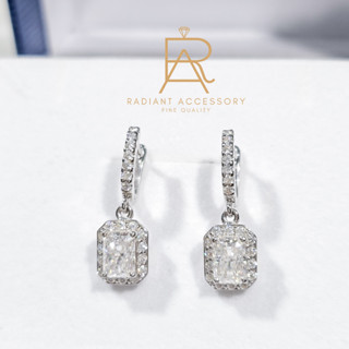 ต่างหูเงินแท้ ต่างหุตุ้งติ้ง ฝังเพชร Moissanite Radiant cut …