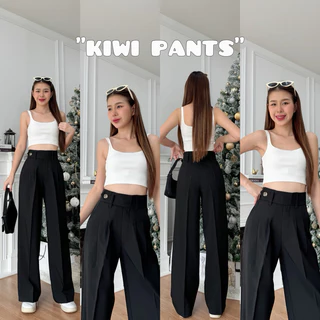 KIWI PANTS กางเกงทรงกระบอกใหญ่เอวสูง ผ้าSNOWแต่งขอบธนูพร้อมกระดุมและตะขอทำให้เก็บทรงสวย ใส่แล้วดูสูงโปร่งเข้ารูปสุดๆ