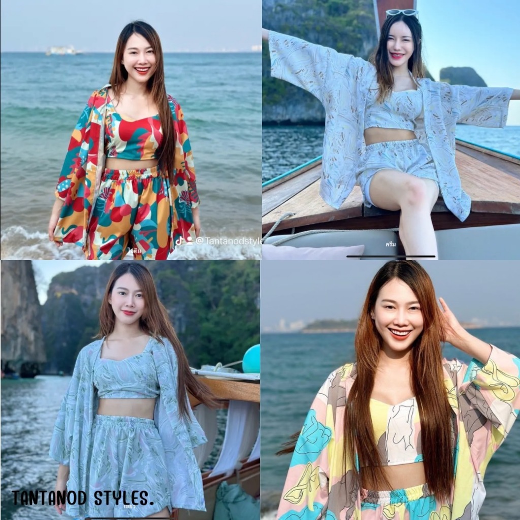 TANTANOD - ชุดเซต เสื้อคลุม บรา กางเกงขาสั้น รุ่น Kimano