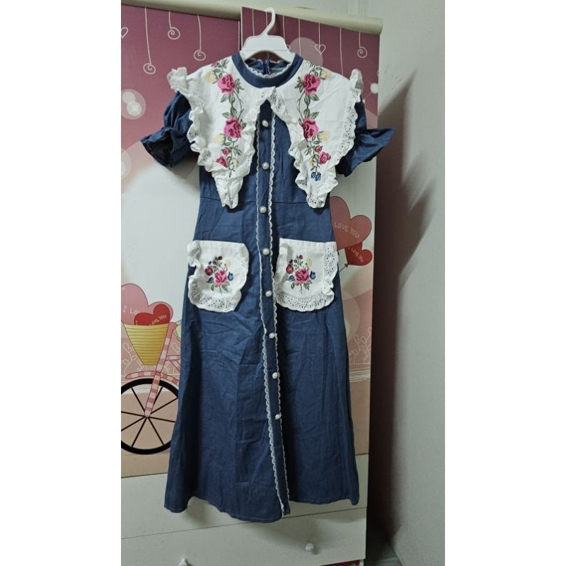 เดรสยีนส์ คอปกยาว ป้าย BRT