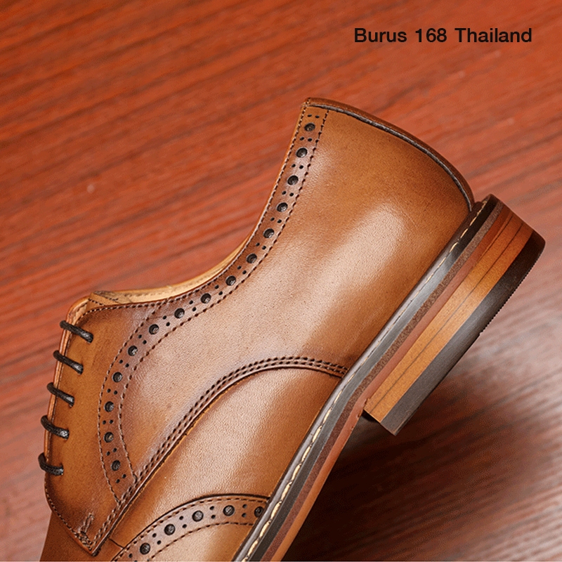 [Size 38-47] รองเท้าหนังแท้ลายฉลุ ผู้ชาย (เย็บพื้นทุกคู่) - รุ่น Brogue Derby รองเท้าหนังแท้ลายฉลุ