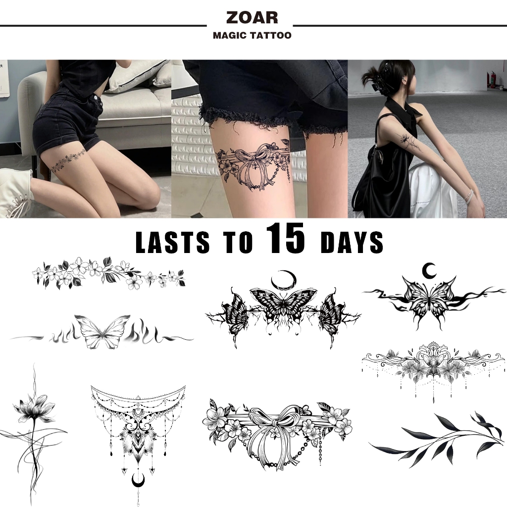 ZOAR พร้อมส่ง A008 Magic tattooสติ๊กเกอร์รอยสักสมุนไพร ห่วงขาเซ็กซี่ กันน้ำ กันรอย ยาวนาน กึ่งถาวร