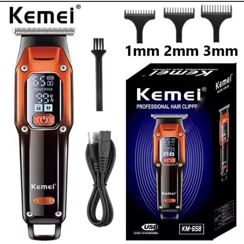 Kemei ปัตตาเลี่ยนแกะสลักปัตตาเลี่ยนดิจิทัลสำหรับผู้ชายเครื่องเล็มหนวดปัตตาเลี่ยนมืออาชีพ KM-658มีดโก