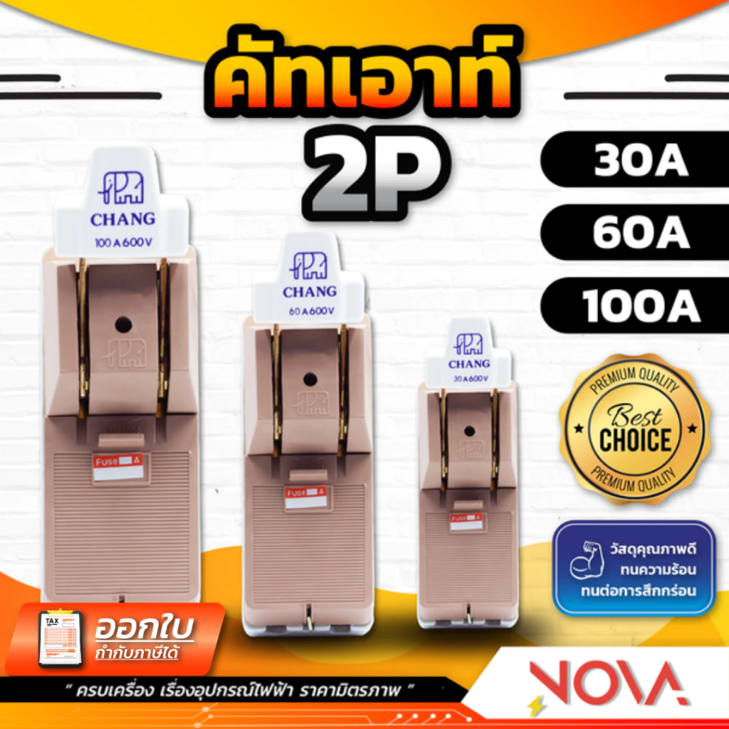 คัทเอาท์ช้าง 2P/ 30A , 60A , 100A / สะพานไฟ คัทเอาท์2สาย ช้าง พร้อมฟิวส์ CHANG ✅