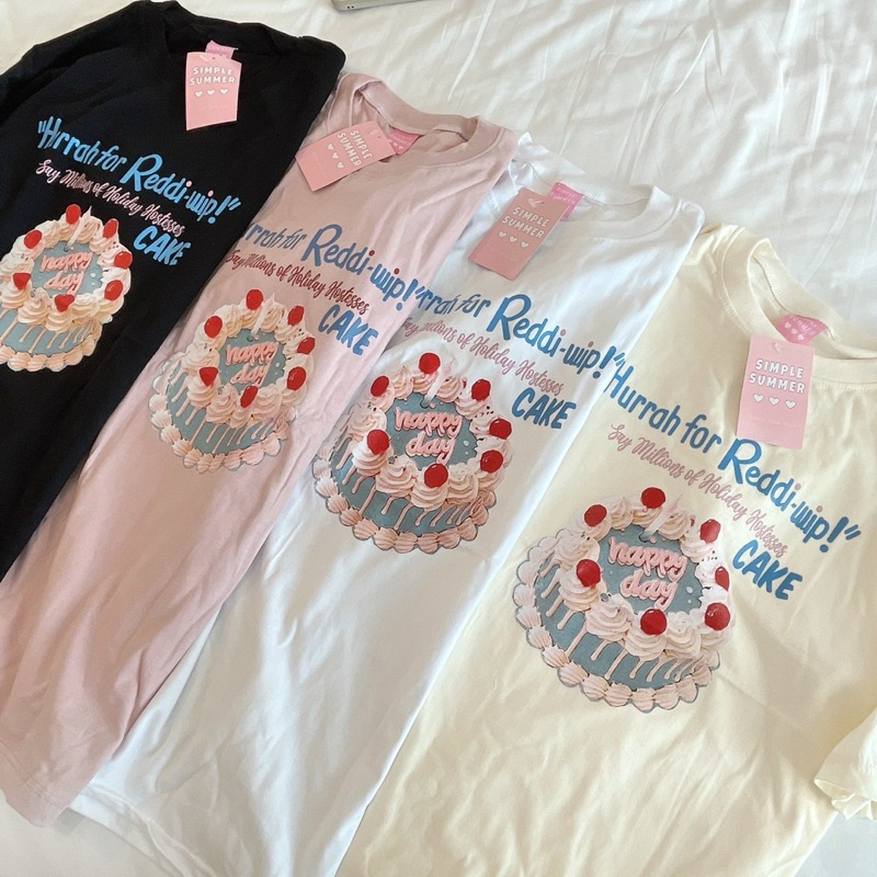 Sugarbeetshop | S306 Hurrah for Reddi-wip 🎂 เสื้อยืดโอเวอร์ไซต์ ผ้าคอตตอน