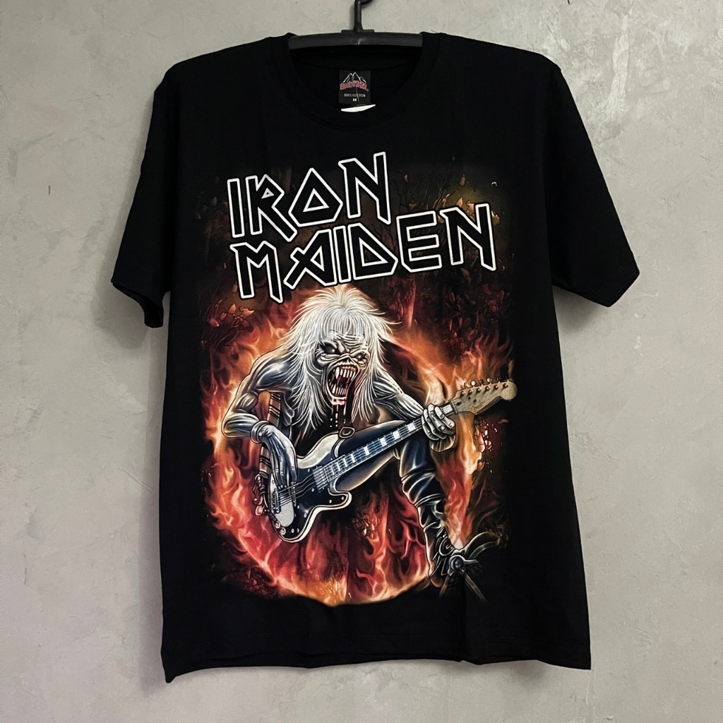 เสื้อยืด Iron Maiden กีต้าร์ (ป้ายRocktee เรืองแสง) ผ้าCotton100