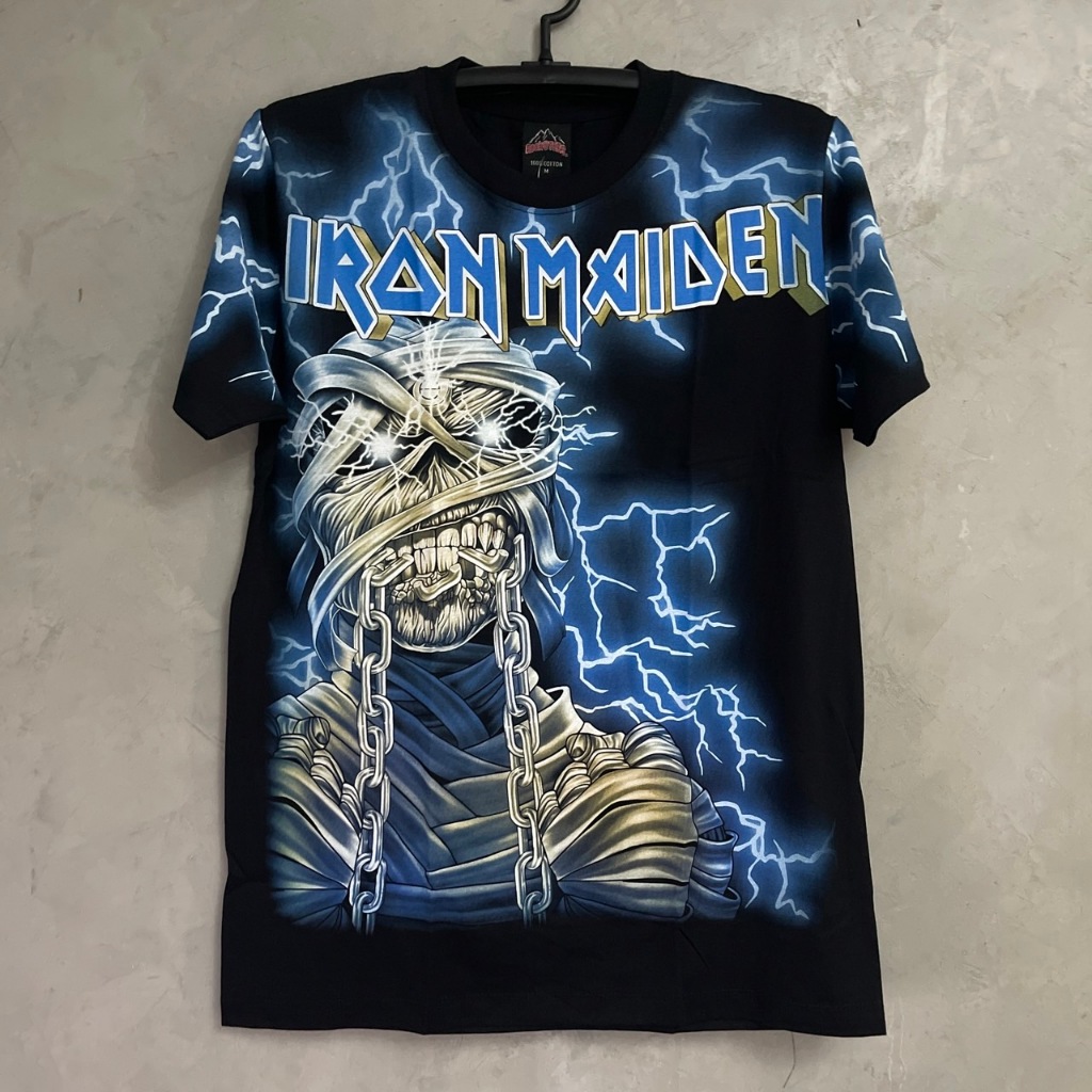 เสื้อยืดOVP Iron Maiden สายฟ้า(ป้ายRocktee เรืองแสง) ผ้าCotton100