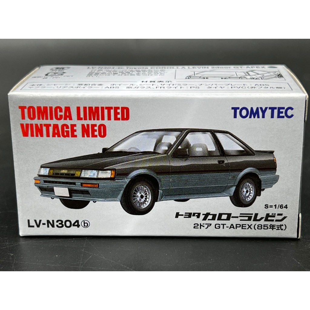 Tomica Limited Vintage NEO LV-N304b Toyota Corolla Levin 2-door GT-APEX 85 (black/gray)