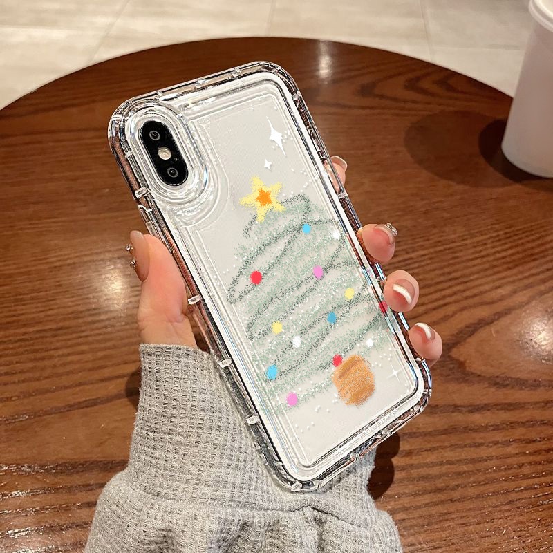 ต้นคริสต์มาส เคสโทรศัพท์มือถือ TPU แบบหนาป้องกันการล่มสลาย For iPhone 11 14 15 12 13 Pro Max 6 7 8 Plus XS Max XR