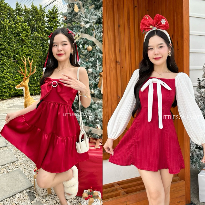 littlesoulmate เดรสคริสต์มาส สีแดงน่ารัก(red whip+red bow)