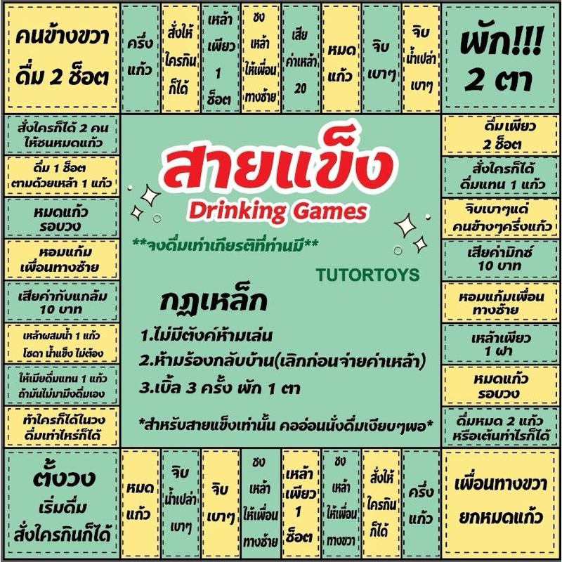 เกมส์เศรษฐีวงเหล้า สายเเข็งนักดื่ม มาพร้อมตัวเดิน 6 ตัวเเละลูกเต๋า 2 ลูก (เขียว)