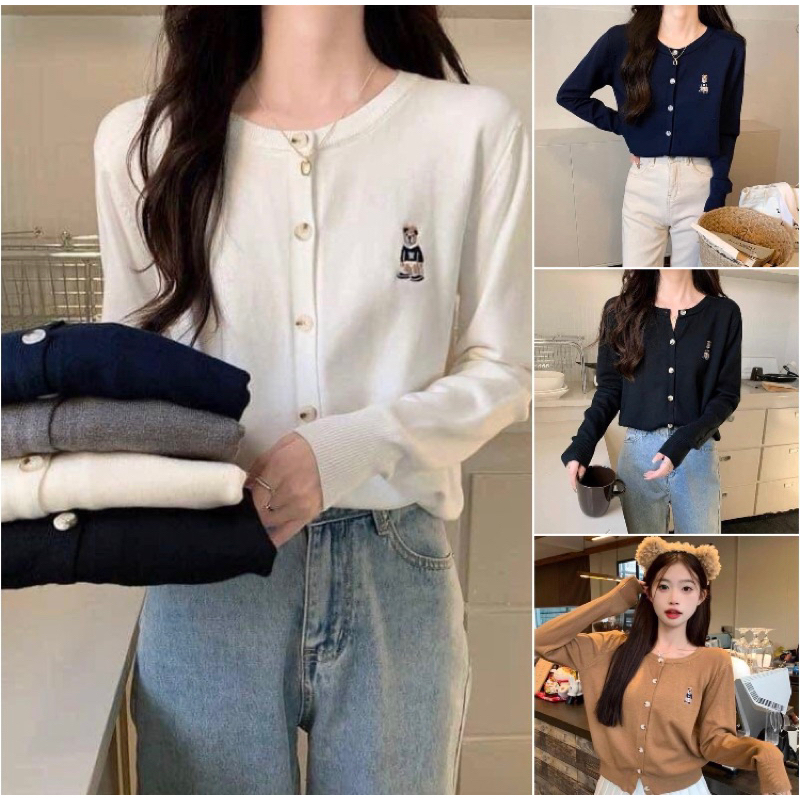 เสื้อไหมพรม ปักหมีPOLO เสื้อแขนยาวไหมพรม คาร์ดิแกน ฟรีไซส์ งานสวย เรียบหรู ลุคคุณหนู เสื้อไหมพรมโปโล สเวตเตอร์