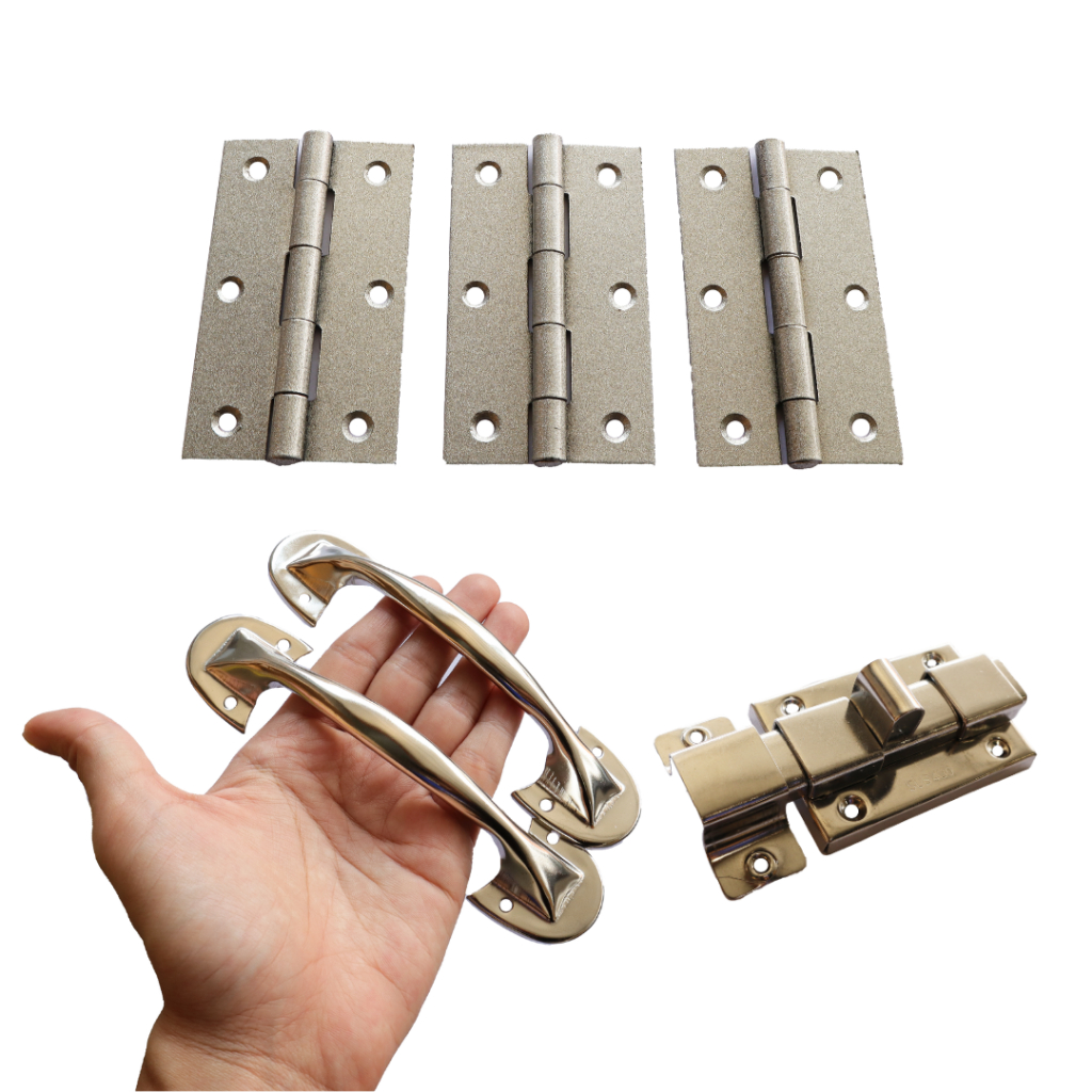 ชุดอุปกรณ์ เหล็ก ติดประตู 13-3.5" (รุ่นแผง) ประตูห้องน้ำชุดรวม ( ชุด กลอน บานพับ มือจับ ) พร้อมสกรู