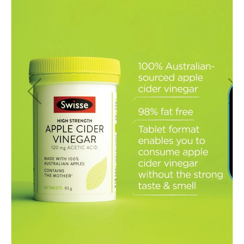 Swisse High Strength Apple Cider Vinegar 120mg 60 เม็ด (จากแอปเปิ้ลออสเตรเลีย 100%)