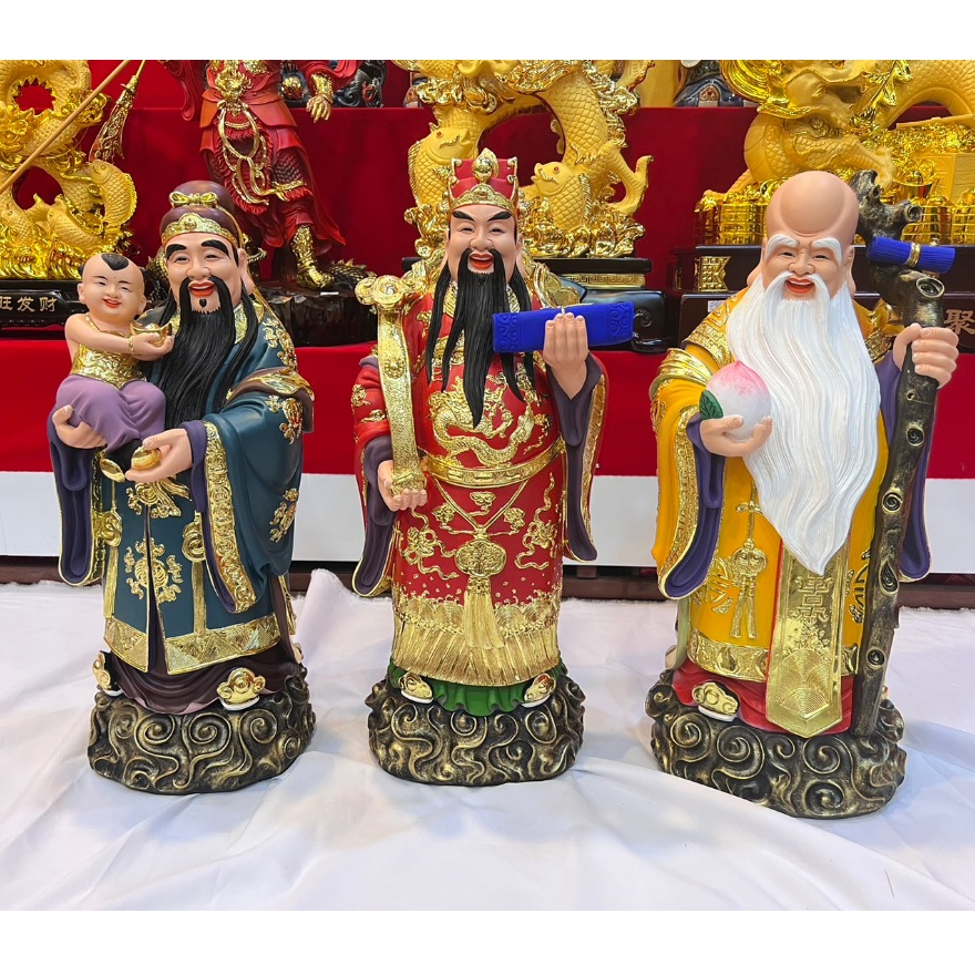 ฮกลกซิ่ว 3 องค์  เทพนำโชค ลาภ ชื่อเสียงเงินทอง งานเรซิ่เคลือบสี เพ้นท์สี  สูง 20 นิ้วงานปราณีต