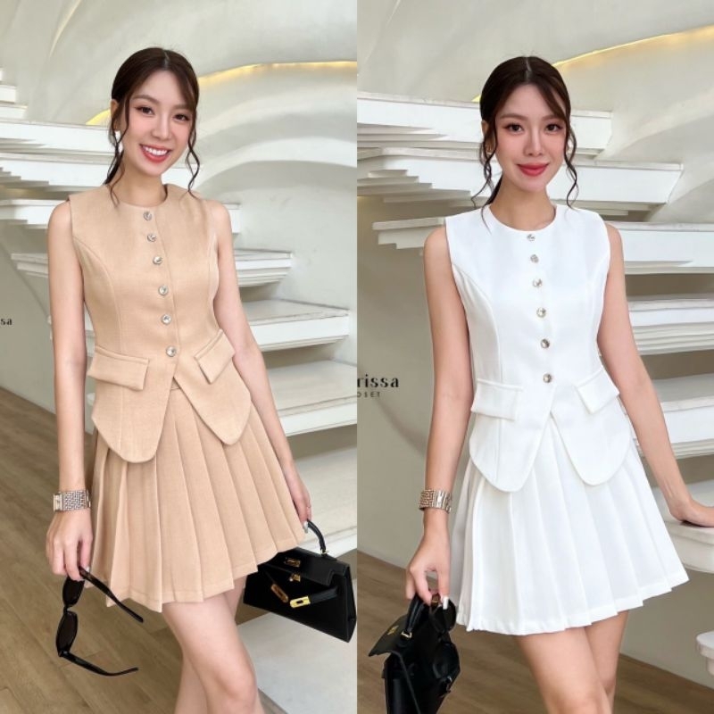 [ใช้โค้ด Shopee Video ] CHARISSA 80040-2 เสื้อกั๊ก+กระโปรงจีบรอบ