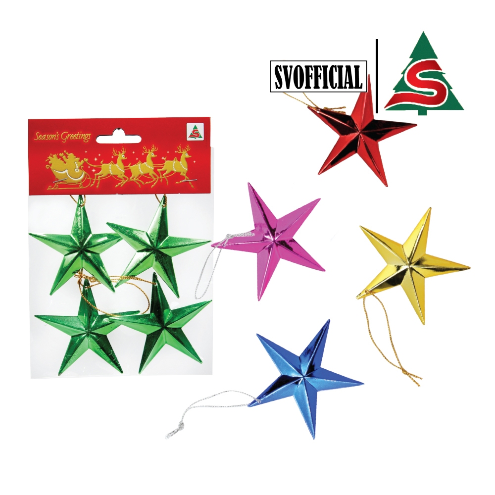 ของตกแต่งต้นคริสต์มาสชุดดาว ขนาด 6.5 cm บรรจุ 4 ชิ้น/ถุง คละสี คละแบบ Ornaments