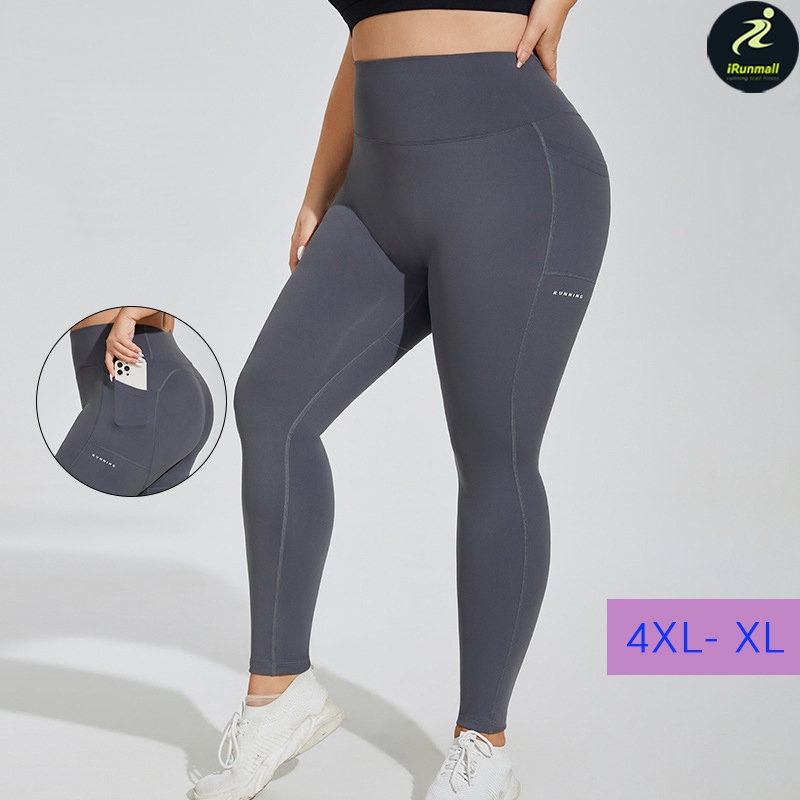(4XL-XL) กางเกงออกกำลังผู้หญิง พลัสไซส์ คนอ้วน เล่นโยคะ เทรนนิ่ง ฟิตเนส มีกระเป๋าข้าง iRunmall #QP62
