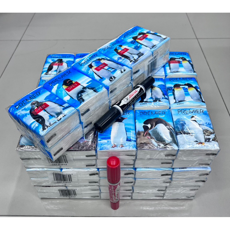 กระดาษทิชชู่แบบพกพา PREMIER ลังละ 10 แพ็ค *ขายยกลัง*