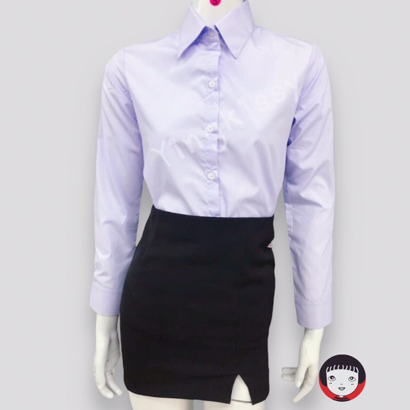 เสื้อนักศึกษาแขนยาวผู้หญิงเข้ารูป (ขาวสว่าง,ขาวโอโม่) หน้าว่างหลังว่าง อก32-46นิ้ว