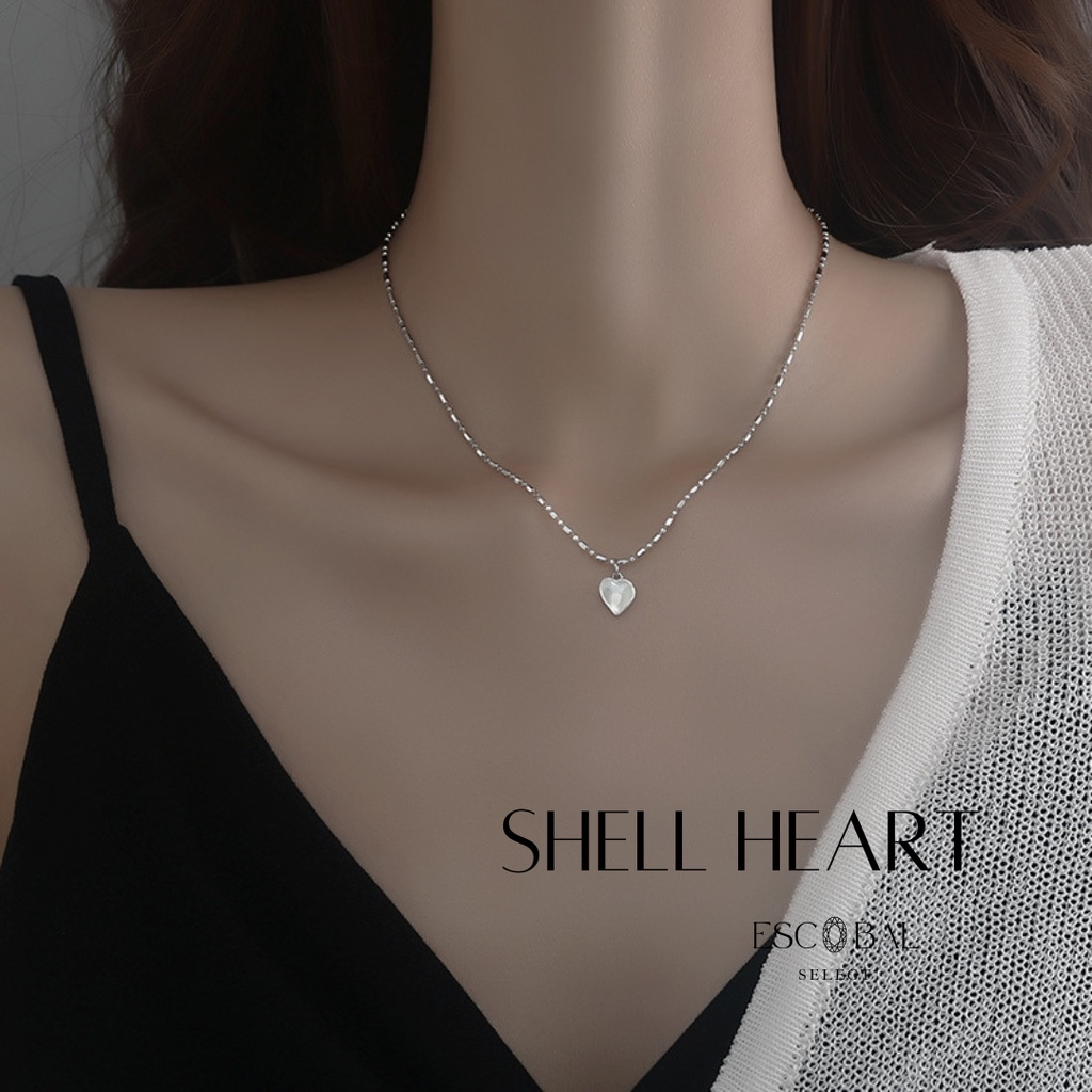 ESCOBAL✨ พร้อมส่ง สร้อยคอเงินแท้ Shell Heart ของขวัญให้แฟน ไม่ลอกไม่ดำ สไตล์ใหม่
