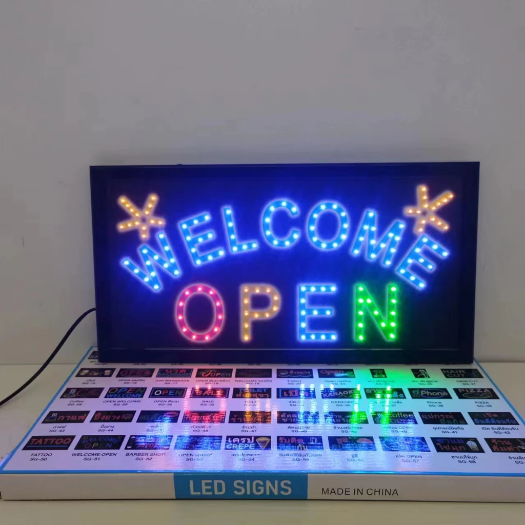 ป้ายไฟWELCOME OPEN ป้ายไฟ LED ป้ายไฟวิ่ง แบบมีสกินสี ไม่เปิดไฟก็สวยงาม ป้ายไฟสำรับตกแต่งหน้าร้าน