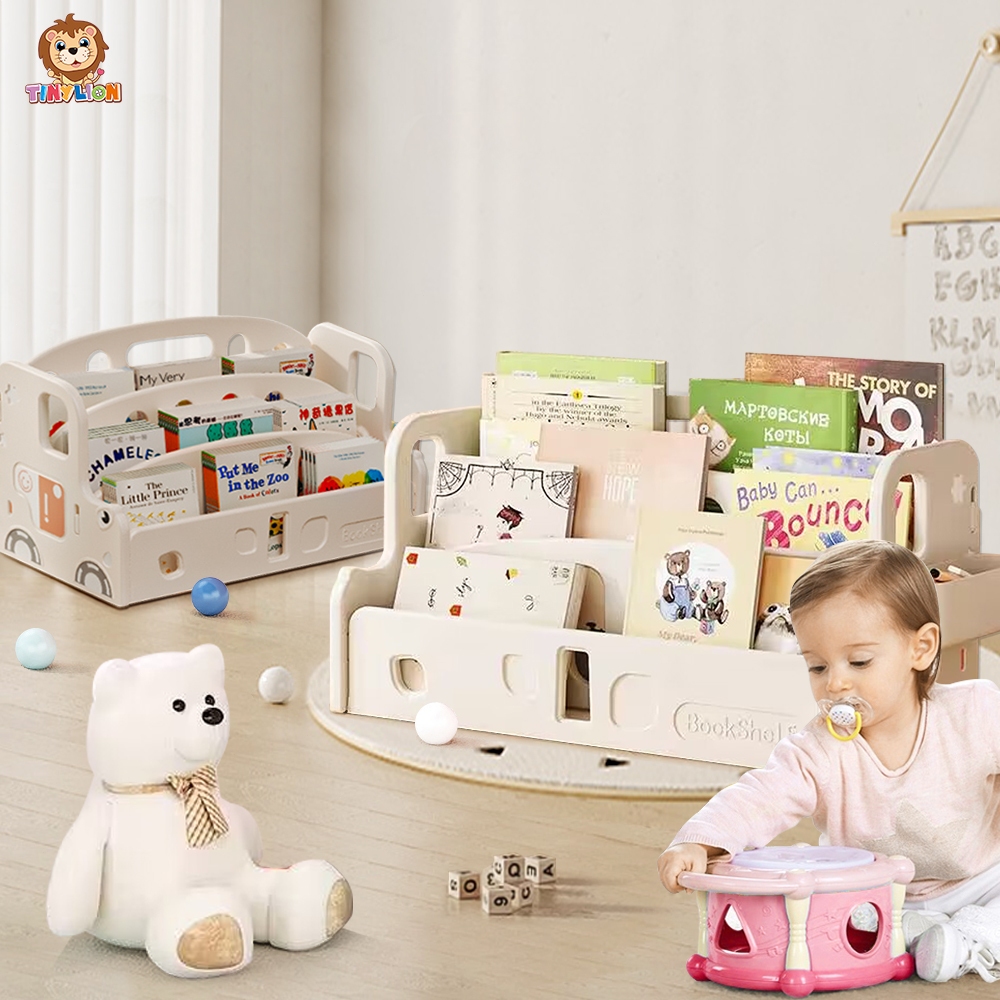 ใหม่ TinyLion ชั้นวางหนังสือเด็ก ชั้นหนังสือใส่ของเล่นมินิมอล ที่ใส่หนังสือบนโต๊ะ เป็นลายการ์ตูนรถ ทำเป็นที่วางของได้