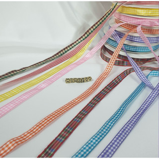 พร้อมส่ง ราคาต่อเมตร ริบบิ้นลายตาราง กว้าง 1 ซม. และ 7 มิล ม…