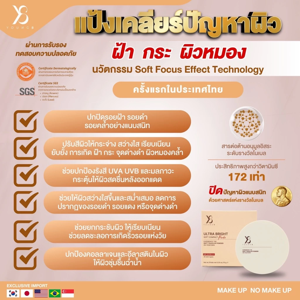 ⚡️ล็อตใหม่ ของแท้⚡️Y8 แป้งผสมรองพื้น / Y8 แป้งสกินแคร์ แป้งพัฟขายดี บางเบา คุมมัน ผิวแพ้ง่ายใช้ได้ thumbnail 3