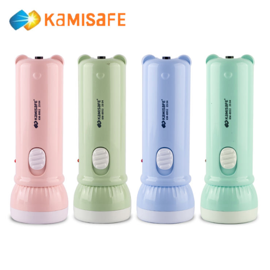 ไฟฉายพกพา สีพาสเทล KAMISAFE รุ่น KM-8952 (ขาเสียบชาร์ตในตัว) ไฟฉายLED แบตเตอรี่ 500 mAh ปรับไฟได้ 2 ระดับ ที่ให้แสงสว่าง