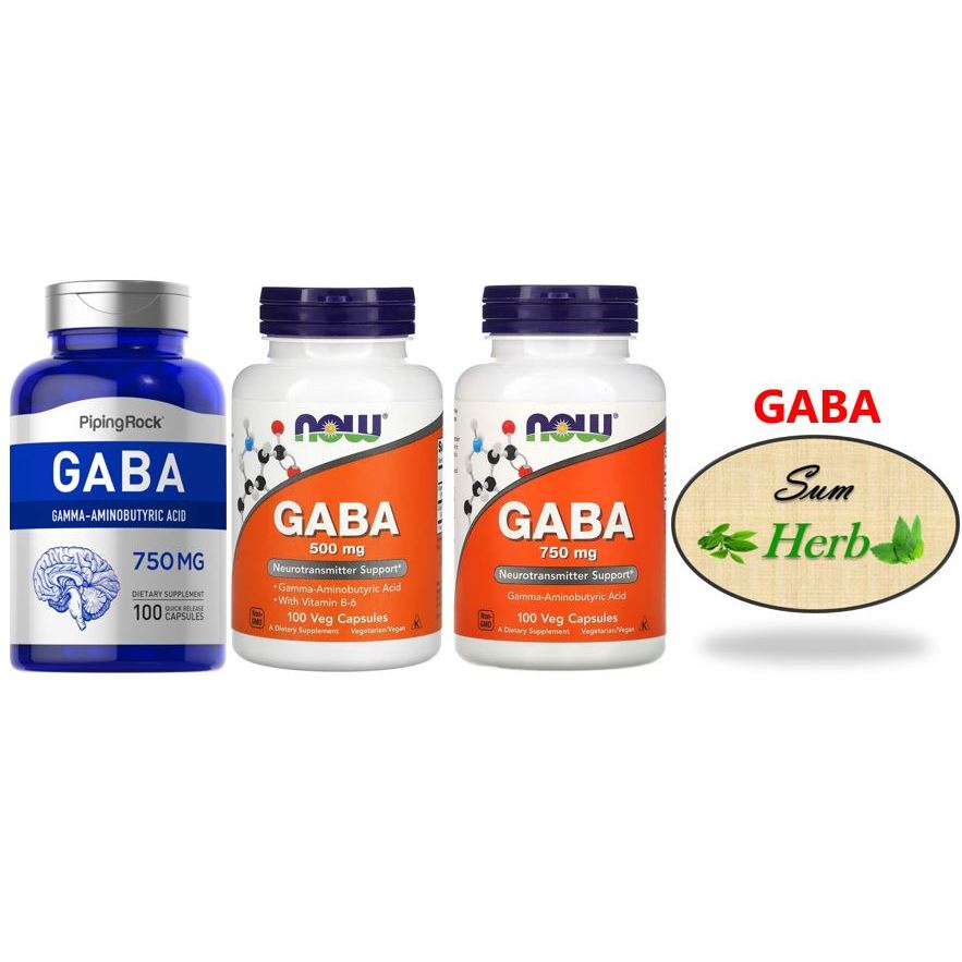 (พร้อมส่ง) NOW / PipingRock GABA -- 500/750 mg - 100/200 Capsules. กาบ้า ระบบประสาท สมอง ความจำ ลดความดันโลหิต