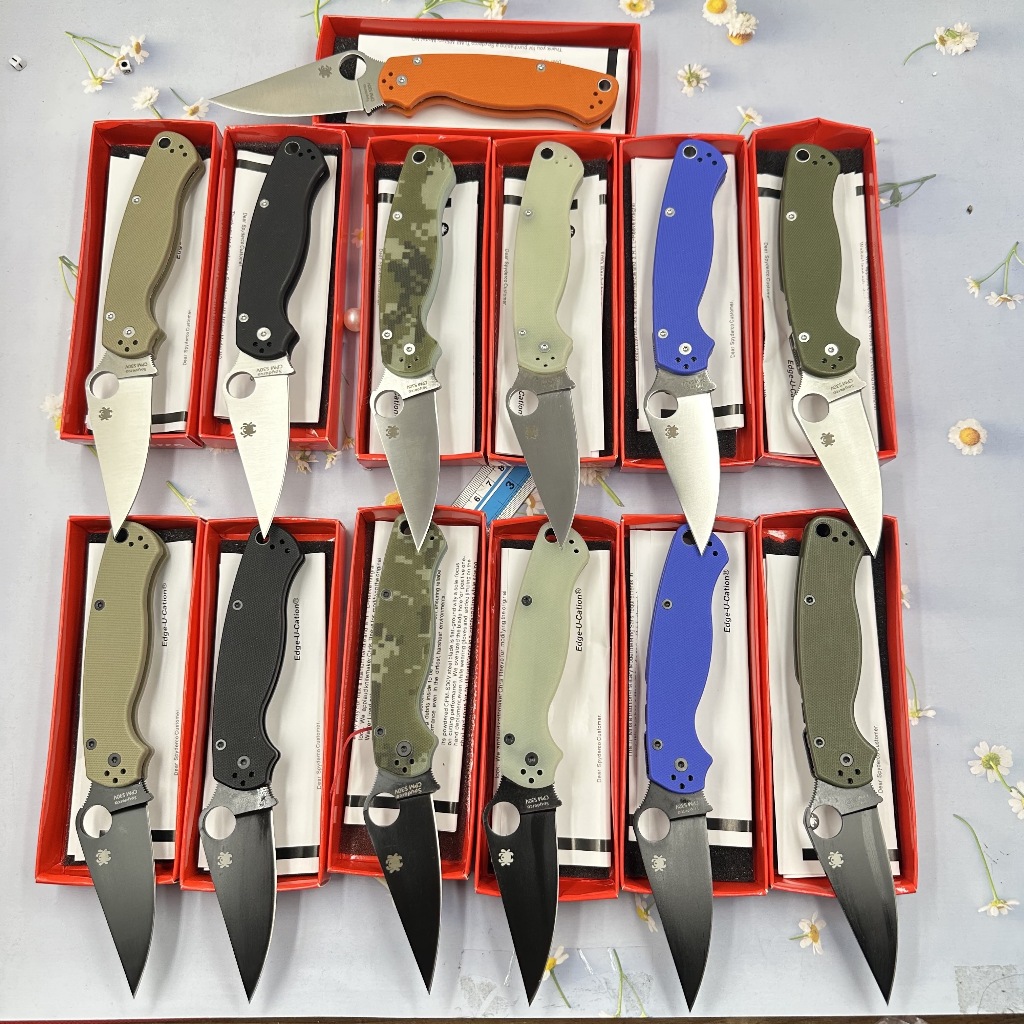 มีดพับ Spyderco รุ่นC81 วัสดุด้ามจับG10 ด้ามจับเครฟล่า ตั้งแคมป์ มีดพกเดินป่า มีดแมงมุม