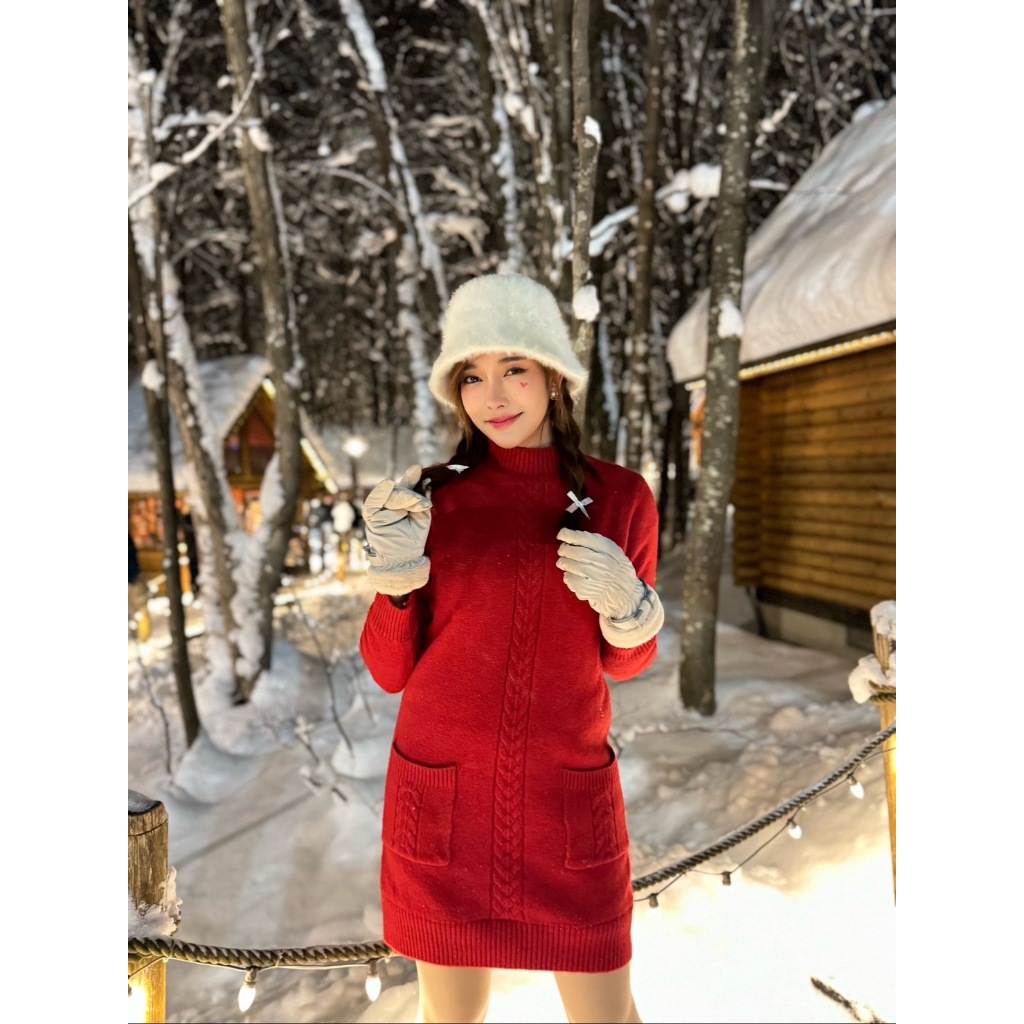 CD20 เดรสไหมพรมบุขนคอปีน