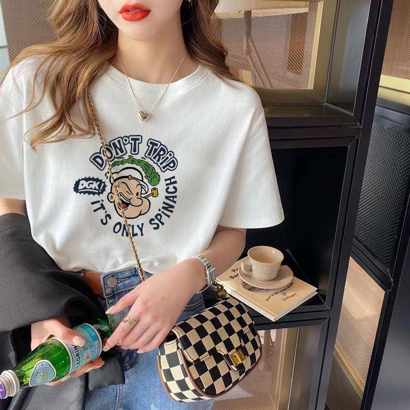 เสื้อยืดผู้หญิง สกรีนลายสวยๆ สีขาว-ดำ ES40