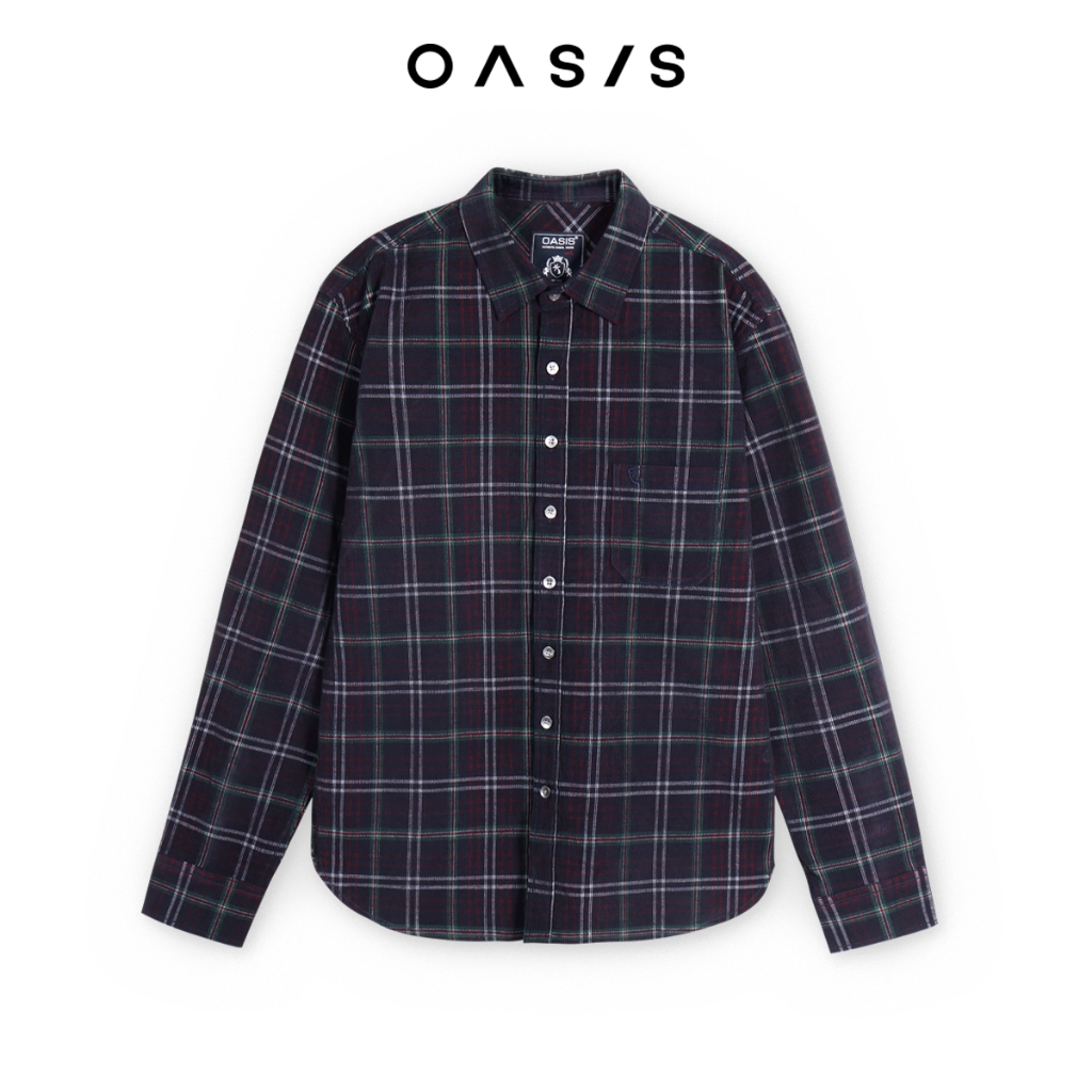 OASIS เสื้อเชิ้ตผู้ชาย รุ่น MWLV-4446 เสื้อเชิ้ตแขนยาว ลายสก็อต ผ้า cotton100%