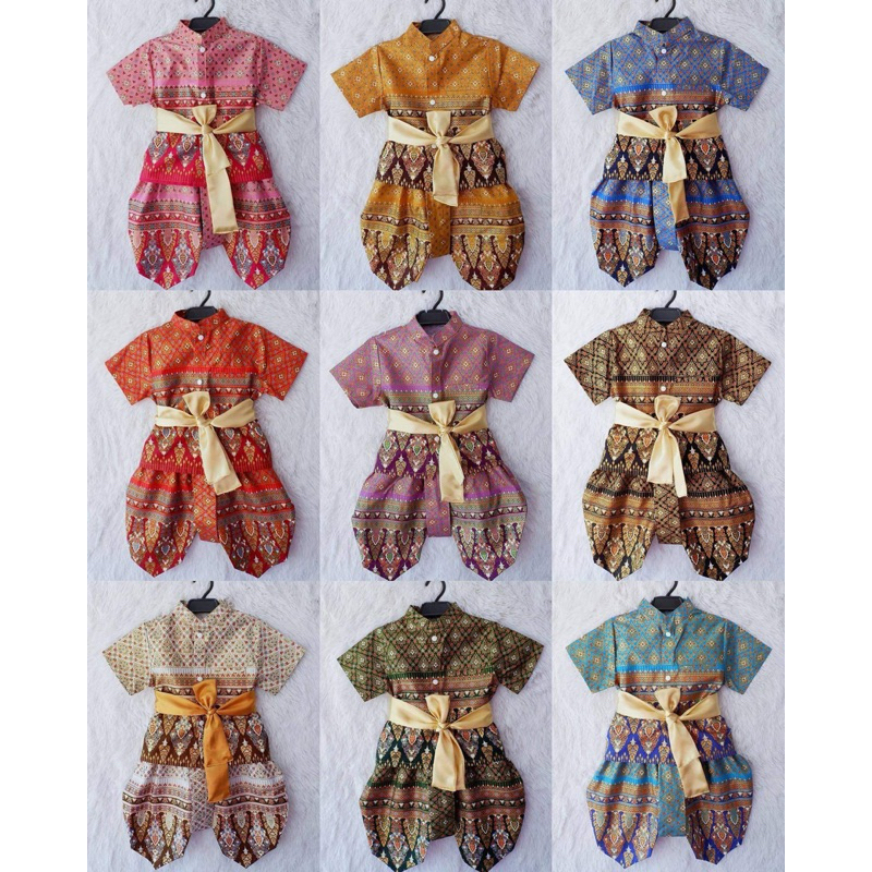 ชุดไทยเด็กพี่หมื่นพิมทองลายเล็ก เสื้อ+โจง+สายคาด ไม่รวมเครื่ประดับ
