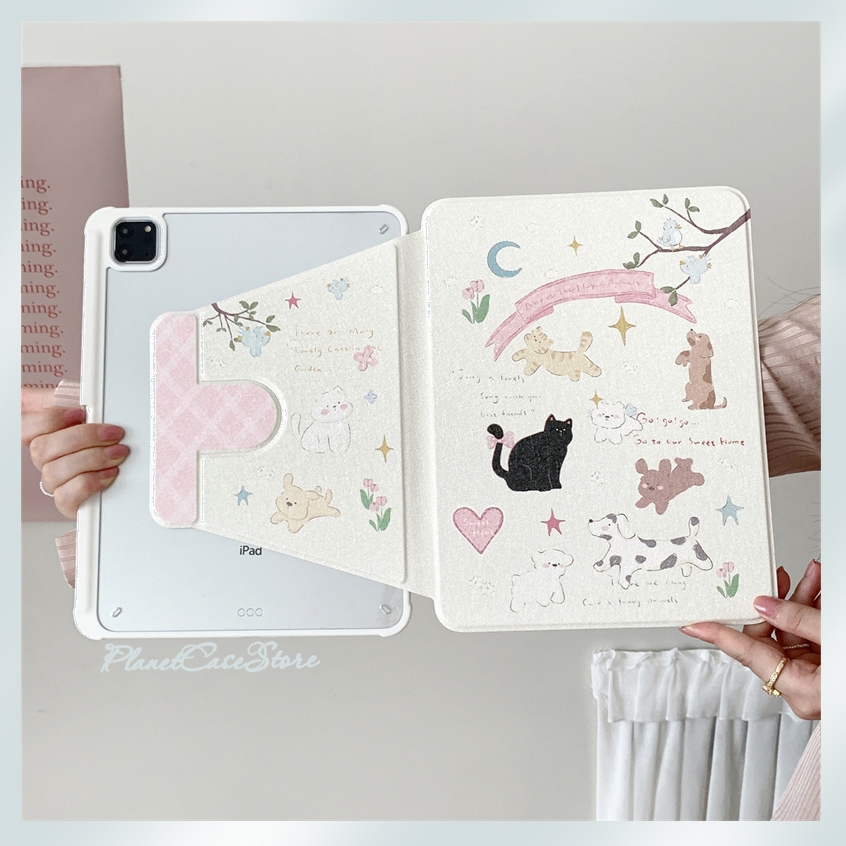 พร้อมส่ง เคสiPadหมุน 360° น่ารัก แมวดำ Gen9/8/7 Air6 Pet Park แผ่นหลังอะครีลิ ช่องใส่ปากกาขวา MINI7