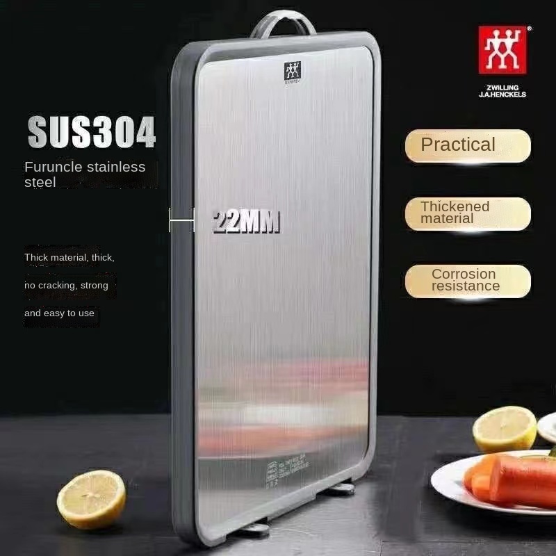 100%เขียงเยอรมัน Zwilling เขียงสแตนเลส 304 ป้องกันแบคทีเรียและโรคราน้ำค้าง เขียงสองด้าน (มีในสต็อก จัดส่งภายใน 12 ชั่วโม