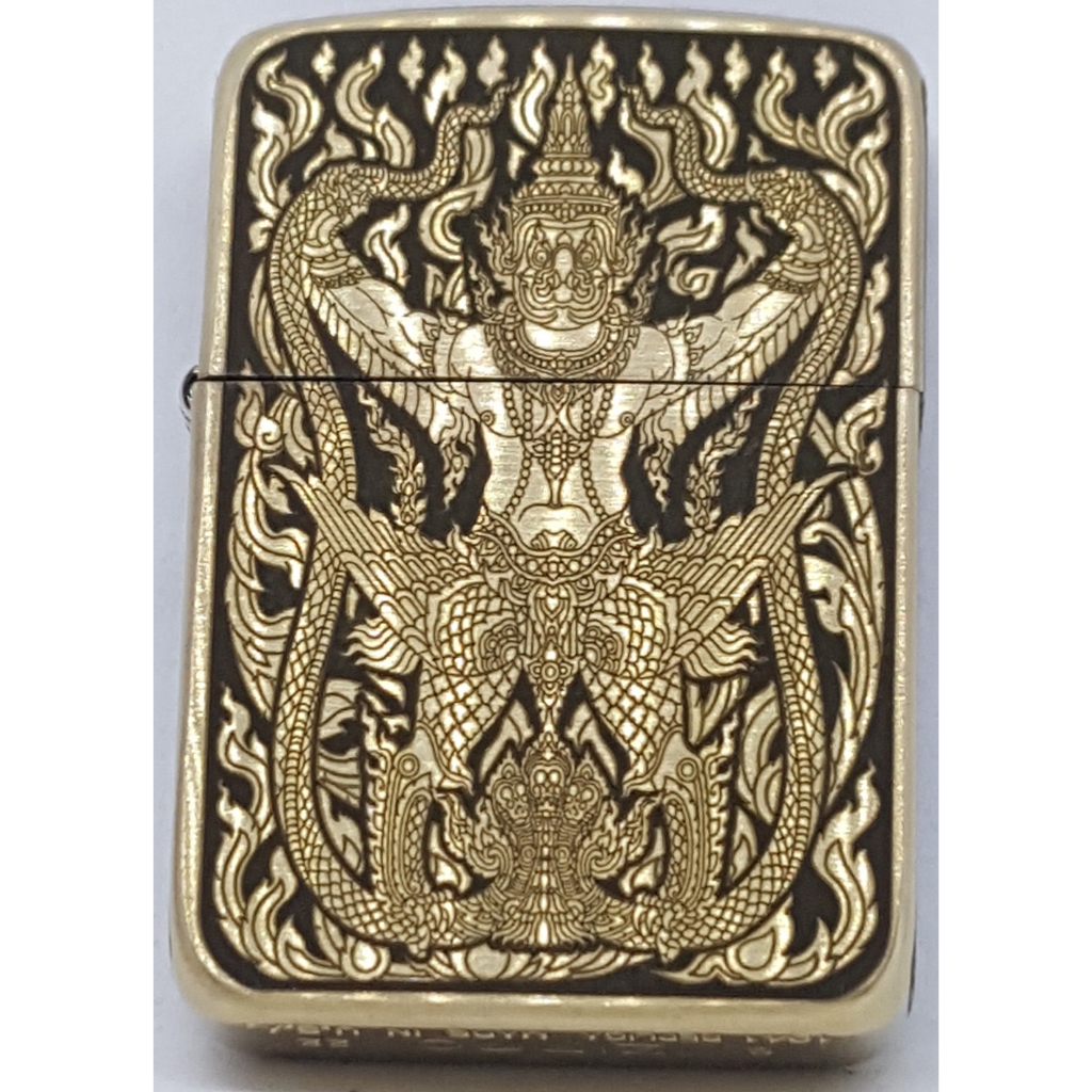 Zippo Replica Brass 1941 ของแท้ สีทองด้าน ยิงเลเซอร์ ลายพญาครุฑจับนาค 5 ด้าน