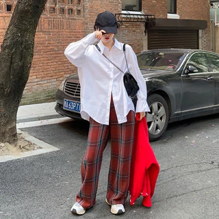 เสื้อเชิ้ตผู้หญิงแขนยาวสีขาว Oversize เสื้อผ้าแฟชั่นวัยรุ่น ทรงหลวมสไตล์เกาหลี เสื้อคู่รักชายหญิงโอเวอร์ไซส์สีพื้น M-XXL