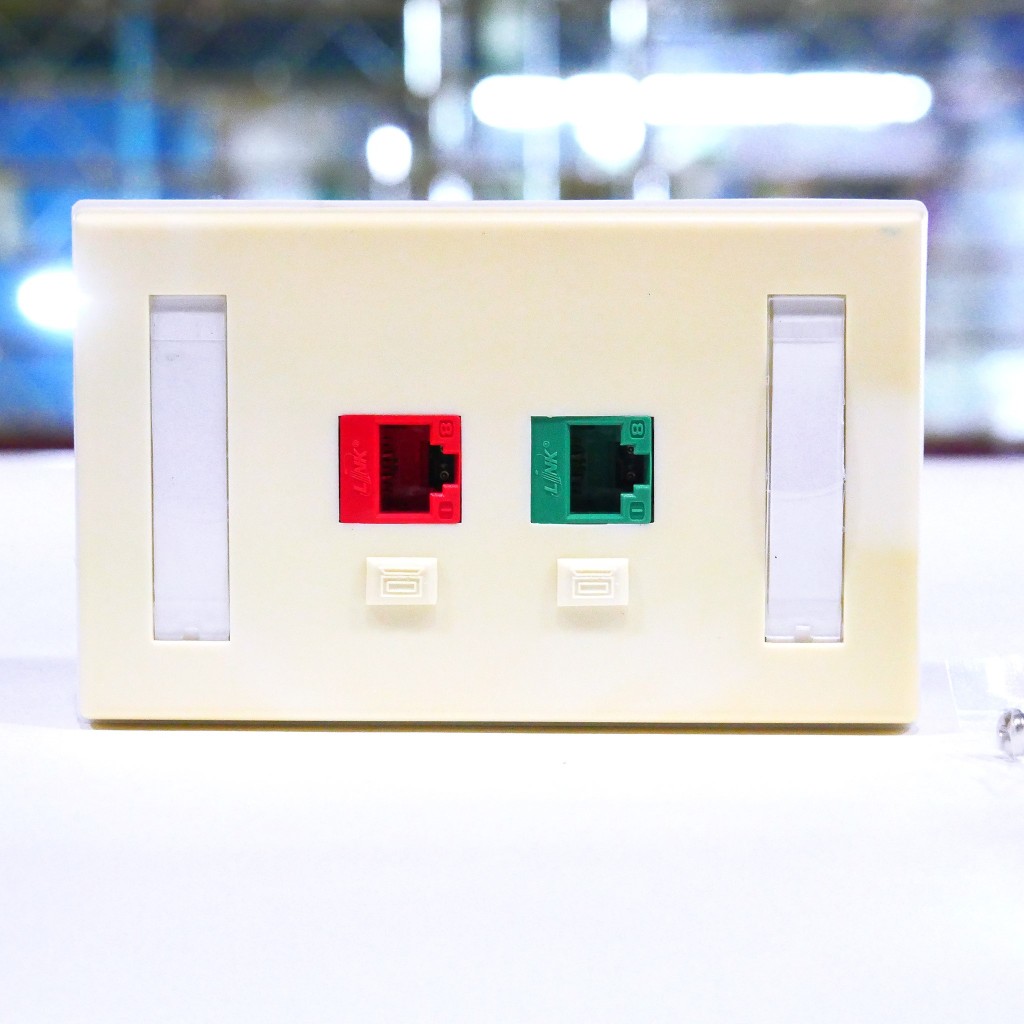 เต้ารับ LAN สายแลน (ตัวเมีย RJ 45)  2 ช่อง ยี่ห้อ LINK + บล็อคลอย สำหรับหัว RJ45ชุด + หน้ากาก เต้ารั